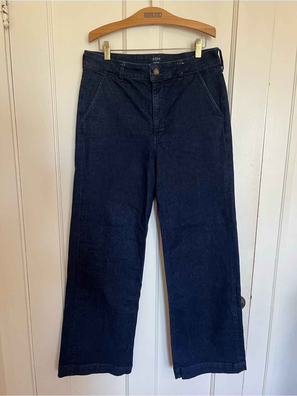 J. Crew High Rise Trouser Jeans Wide Leg Dark Blue Denim